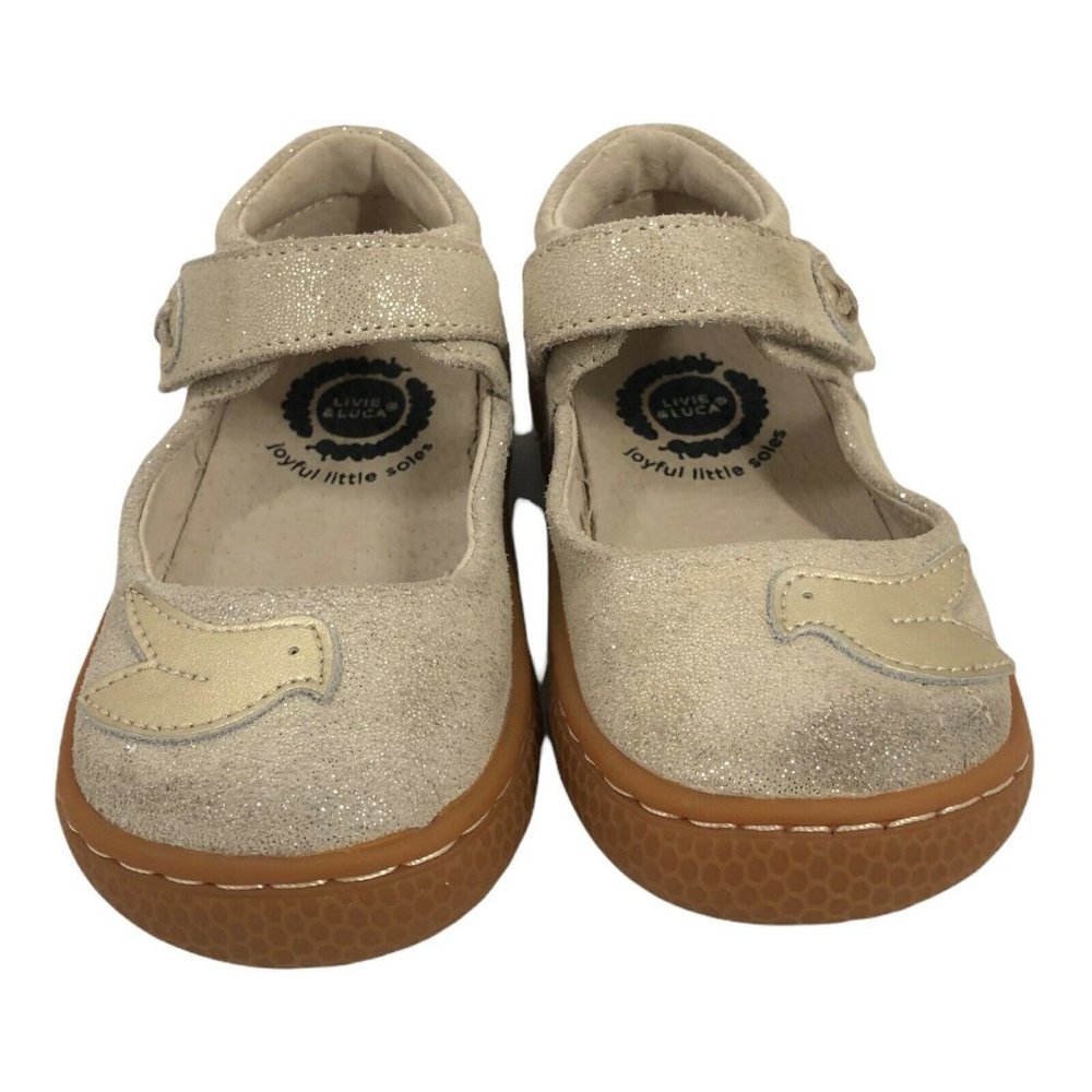 Toddler Size 5 Livie & Luca Pio Bird Shoes Glitter Suede Mary Jane Strap Beige